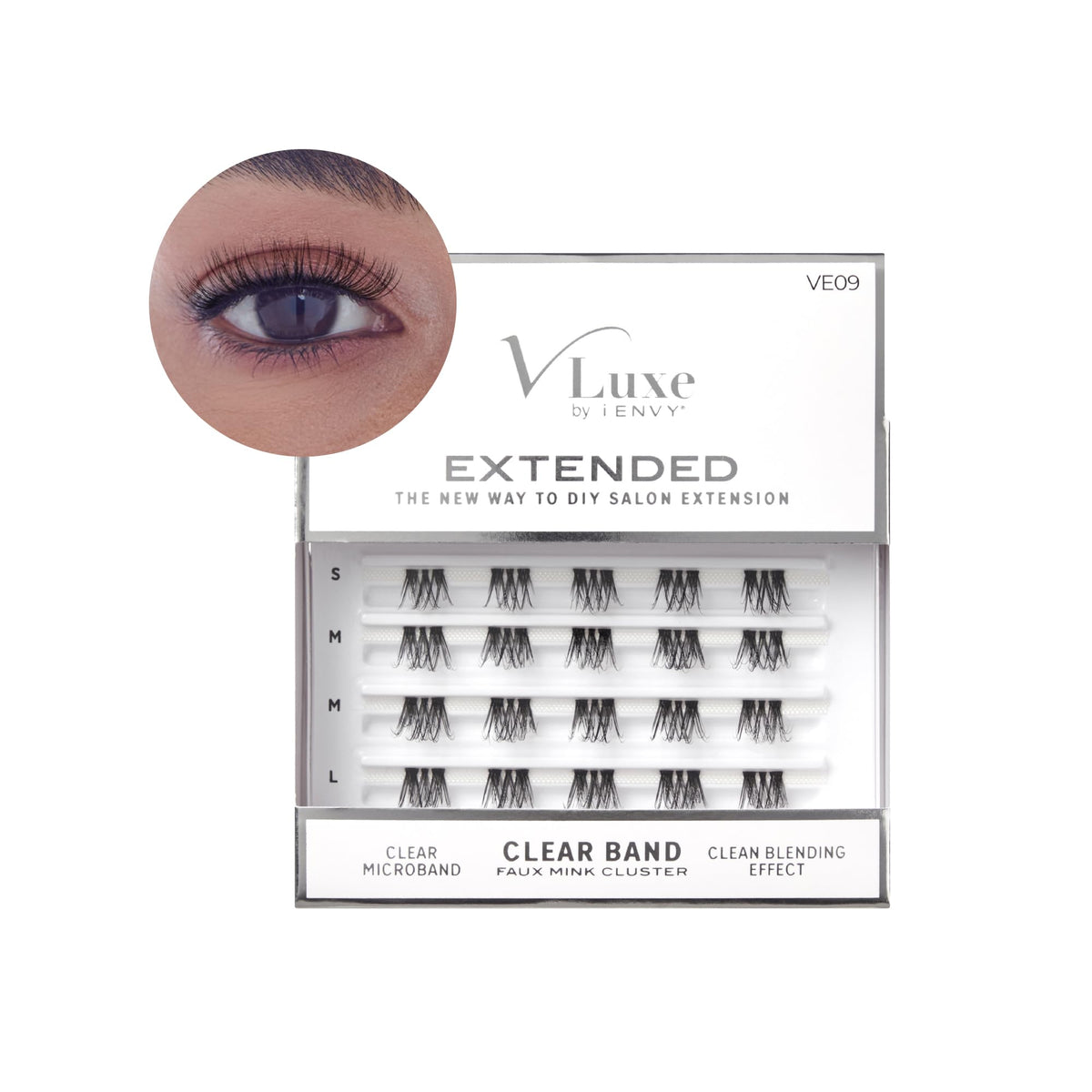 VLuxe Extended Clear Band Faux Mink Cluster, Ultra Comfort False Eyelashes with Light & Clean Extension Look, Clean Thin Band for Natural Blending