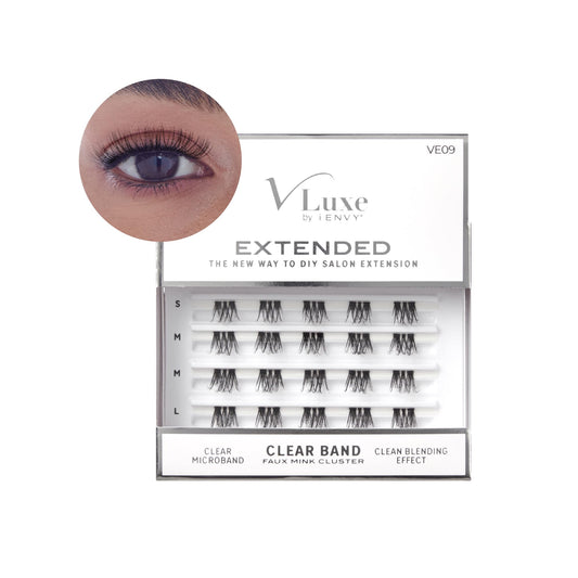 VLuxe Extended Clear Band Faux Mink Cluster, Ultra Comfort False Eyelashes with Light & Clean Extension Look, Clean Thin Band for Natural Blending