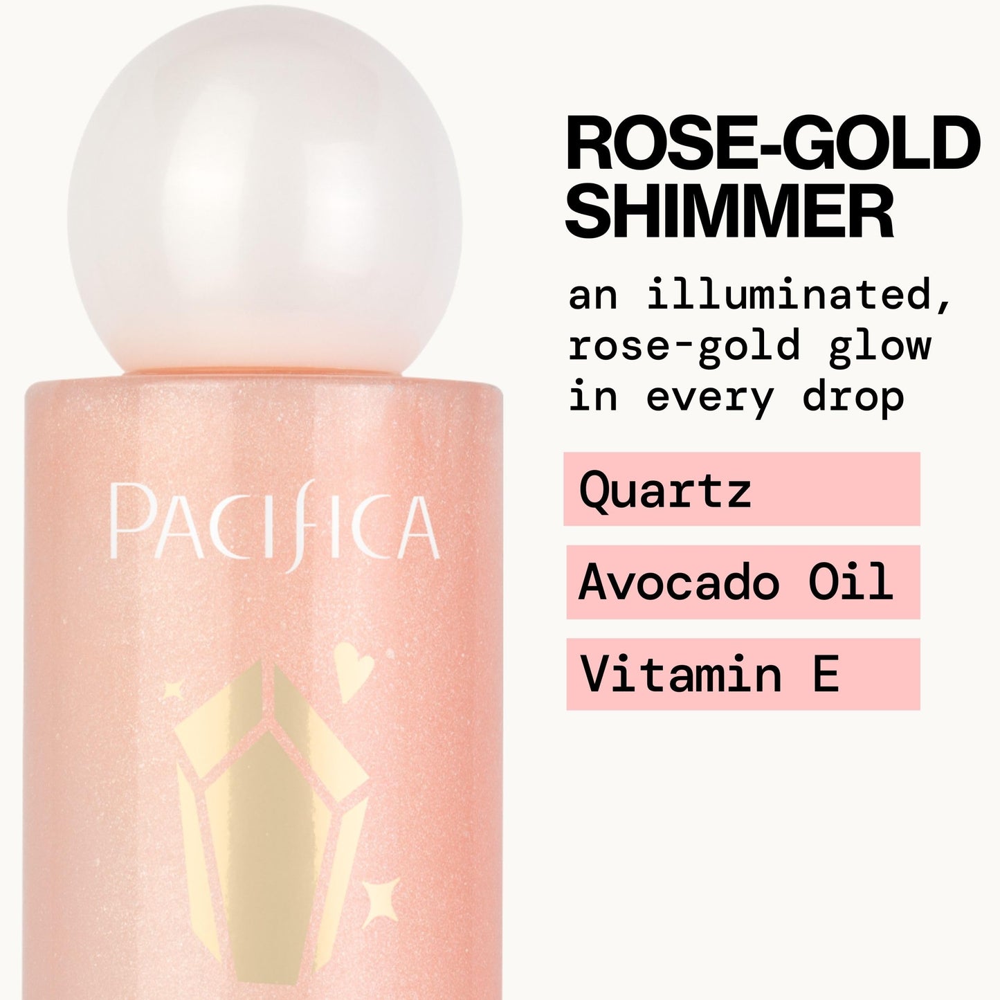 Pacifica Rose Quartz Body Oil - High Vibration Hydrating Body Oil with Natural Plant Oils & Rose Quartz Crystals, Moisturizing & Nourishing, Vegan Beauty & Personal Care Pacifica