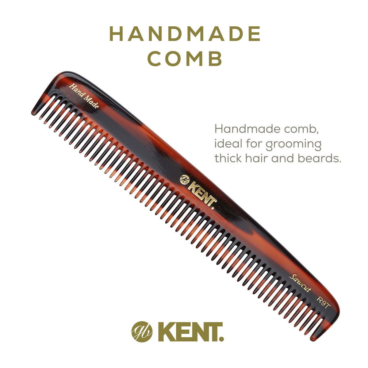 Kent R9T All Coarse Hair Detangling, Wide Teeth Dressing Table Comb for Thick Curly and Wavy Hair. Detangler Comb for Grooming and Styling, Beard and