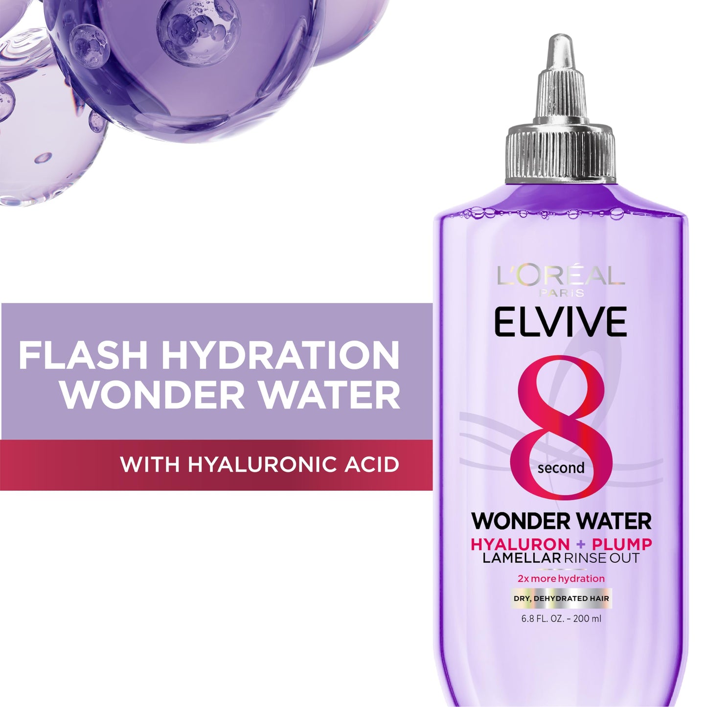 L'Oreal Paris Elvive Hyaluron Plump Flash Hydration Wonder Water Hair Rinse, 8 Second Hydrating Hair Care Treatment for Soft, Shiny Hair, 6.8 Fl Oz Beauty & Personal Care L'Oreal Paris