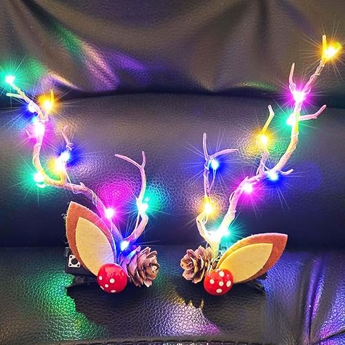 BARTOSI LED Light Christmas Hair Clips Reindeer Antlers Xmas Hairpins Hair Accessories for Women (Pack of 2) Beauty & Personal Care BARTOSI