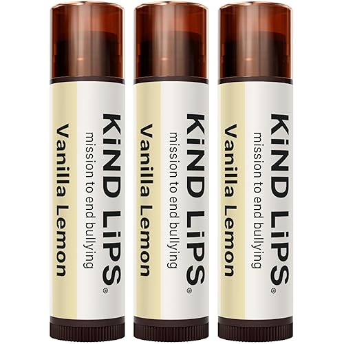 Kind Lips Organic Vanilla Lemon Lip Balm 3-Pack - Refreshing & Comforting Lip Care for Dry, Chapped Lips • 100% Natural, Clean, Gluten-Free Beauty & Personal Care Kind Lips