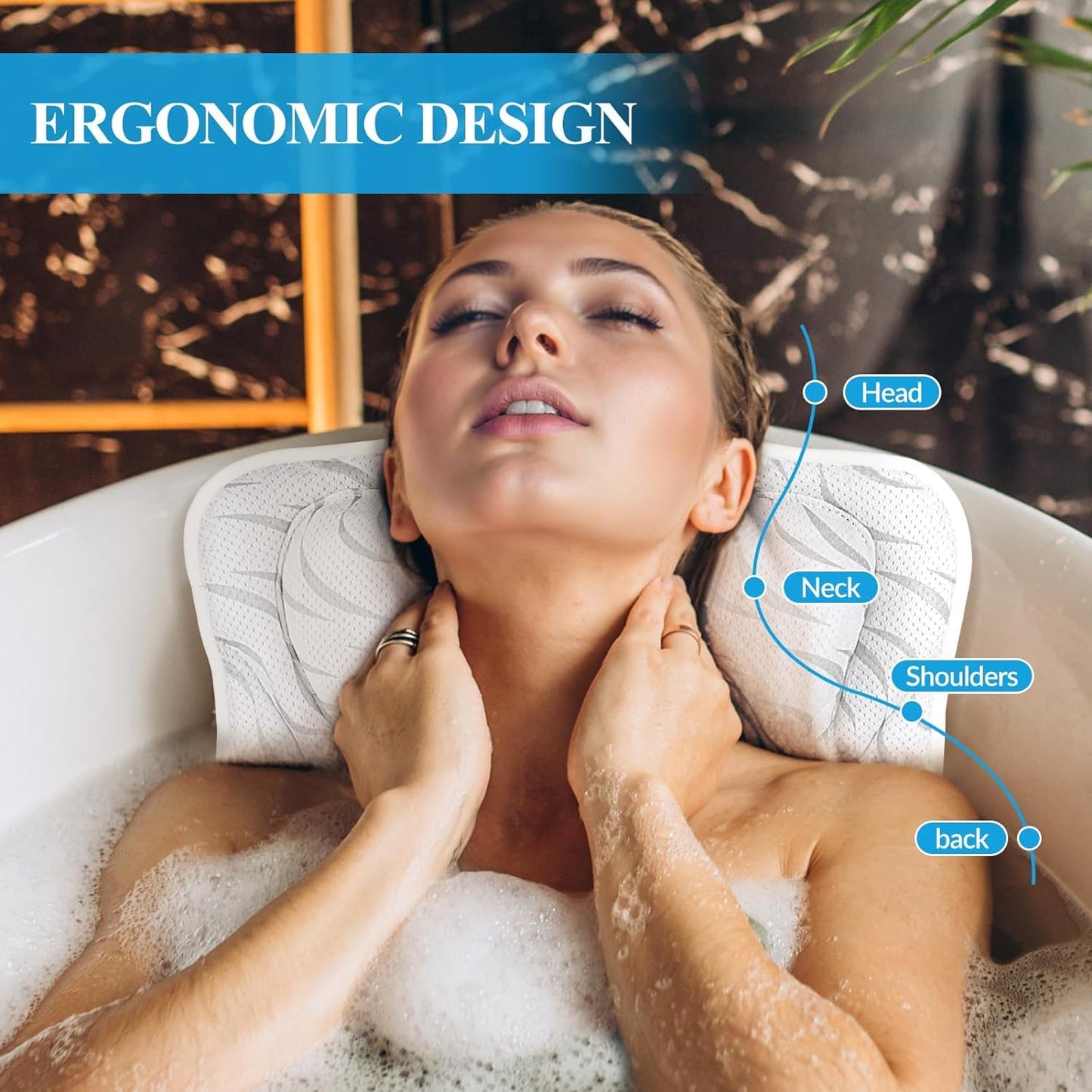 Bath Pillow Bathtub Pillow Headrest Relaxing Bath Accessories Soft Bathtub Cushion for Support Head, Back, Shoulder and Neck, White(Gray Stripes) Beauty and Personal Care RYGVPR