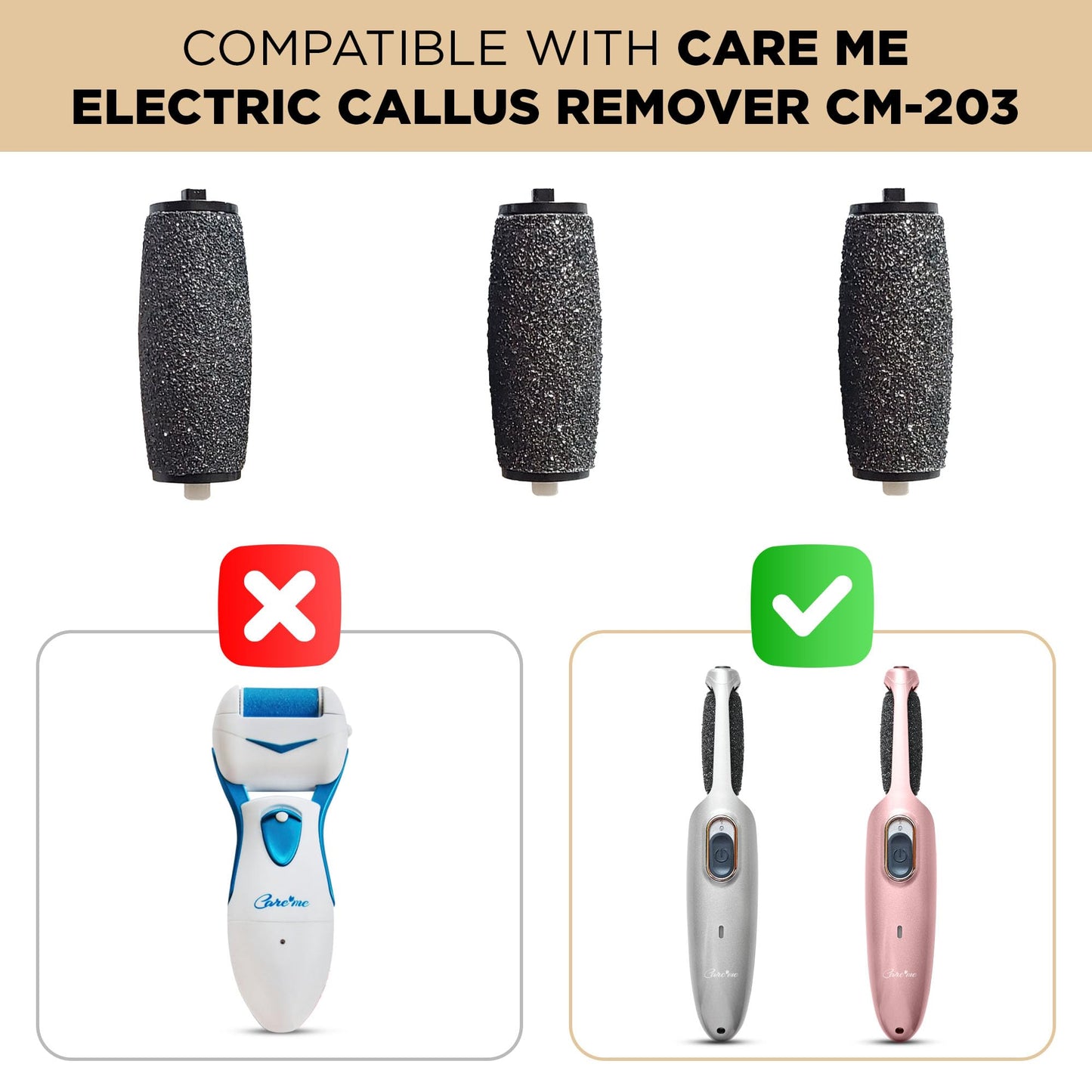 Extra Coarse Refill Rollers for CARE ME Electric Foot Callus Remover CM-203 - 2 Super Coarse and 1 Medium Coarse Replacement Heads for Dead, Hard Skin Beauty & Personal Care Care me