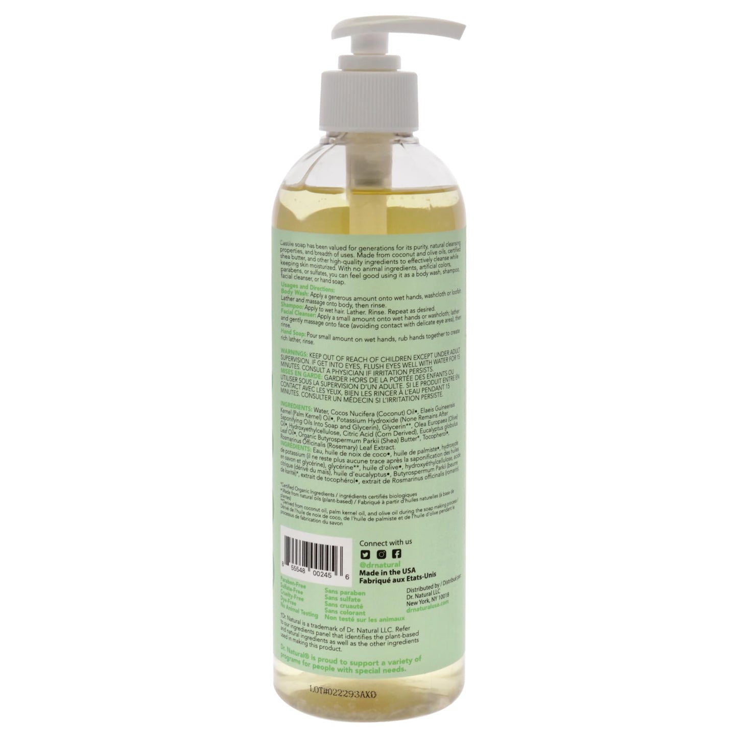 Dr. Natural Castile Liquid Soap - Multi-Use Body Wash, Shampoo and Face Wash - Hydrating Body Soap for Skin, Hair, Pets and Home - Eucalyptus - 16 oz Beauty & Personal Care Dr. Natural
