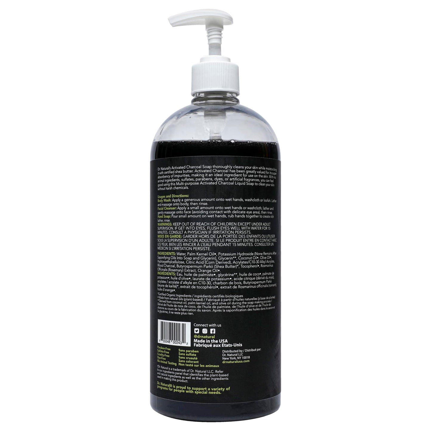 Dr. Natural Activated Charcoal Liquid Soap - Combat Acne and Blemishes - Deep Cleansing Body Wash - Gentle Body Soap for Clear Skin - Citrus - 32 oz Beauty & Personal Care Dr. Natural