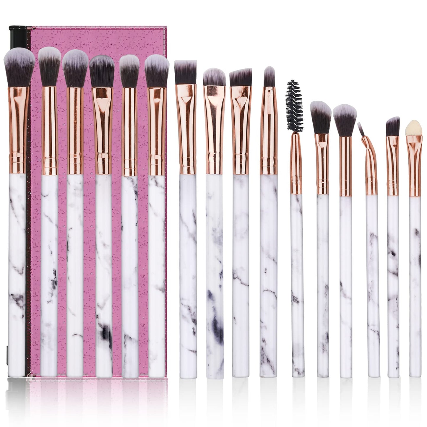 Eye Makeup Brushes DUAIU 16Pcs Eyeshadow brushes Eyebrow Eyeliner Blending Brush Premium Synthetic & Marble Handle Brushes sets with Pink Cosmetic Bag Beauty & Personal Care DUAIU