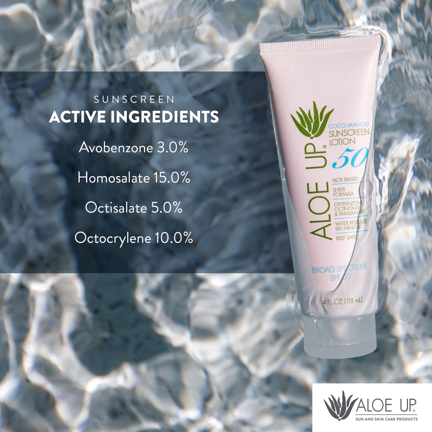 Aloe Up SPF 50 Sunscreen for Sensitive Skin – Broad Spectrum Face & Body Sunblock with Aloe Vera, Reef-Safe, Hydrating Coco-Mango, 4oz Beauty & Personal Care ALOE UP