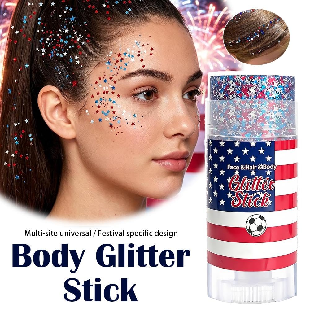 Patriotic Body Glitter Stick, 4th of July Anniversary Accessories, Waterproof Sparkling Face Hair Glitter for Fourth of July Outfit Women Kids, Red Beauty & Personal Care Prndkhn