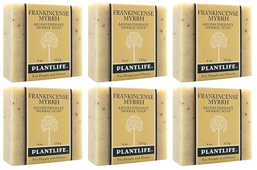 Plantlife Frankincense Myrrh 6-Pack Bar Soap - Moisturizing and Soothing Soap for Your Skin - Hand Crafted Using Plant-Based Ingredients - Made in Beauty & Personal Care Plantlife