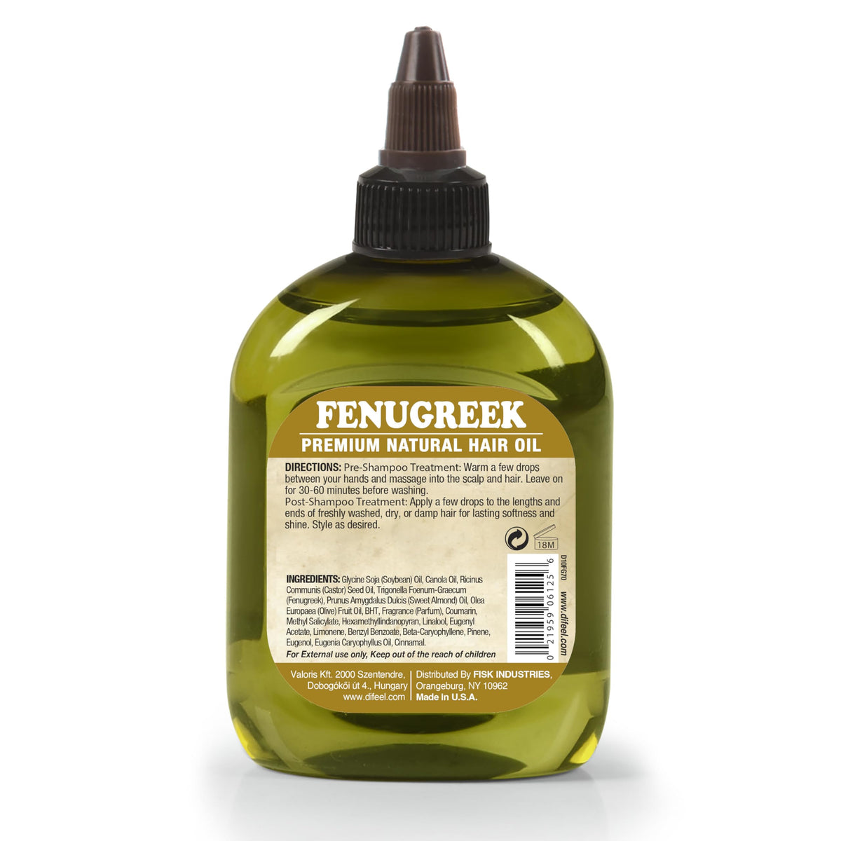 Difeel Fenugreek Hair Oil Blend 7.1 Ounce - Pre or Post Shampoo Treatment for All Hair Types