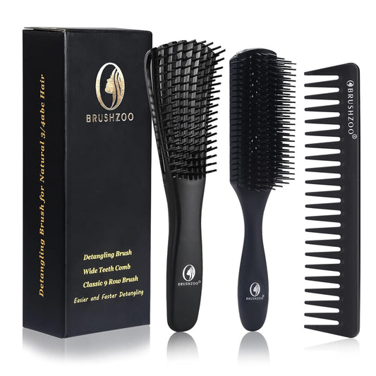 BRUSHZOO Hair Brush Set, Detangler Brush for Women Men Kid Detangling Styling Massaging, Curly Hair Brush for 3/4abc Wet Dry Hair (Black) Beauty & Personal Care O BRUSHZOO