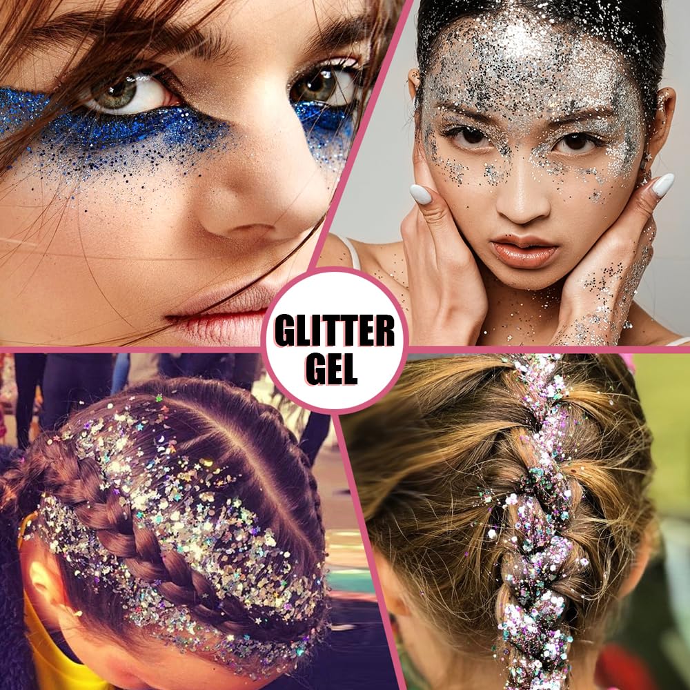 Body Glitter Face Glitter Makeup Festival Glitter, 20 Colors Face and Body Glitter Gel, Hair Glitter Gel, Body Makeup Beauty & Personal Care Estanoite