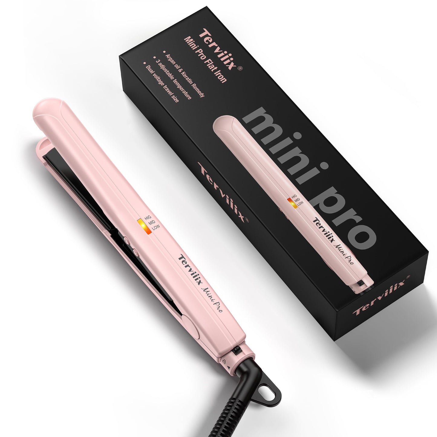 Terviiix Mini Flat Iron Hair Straightener, Adjustable Temperature, Travel-Size, 1/2" Ceramic Plates, Dual Voltage, Auto-Off, Pink Beauty and Personal Care Terviiix Default Title