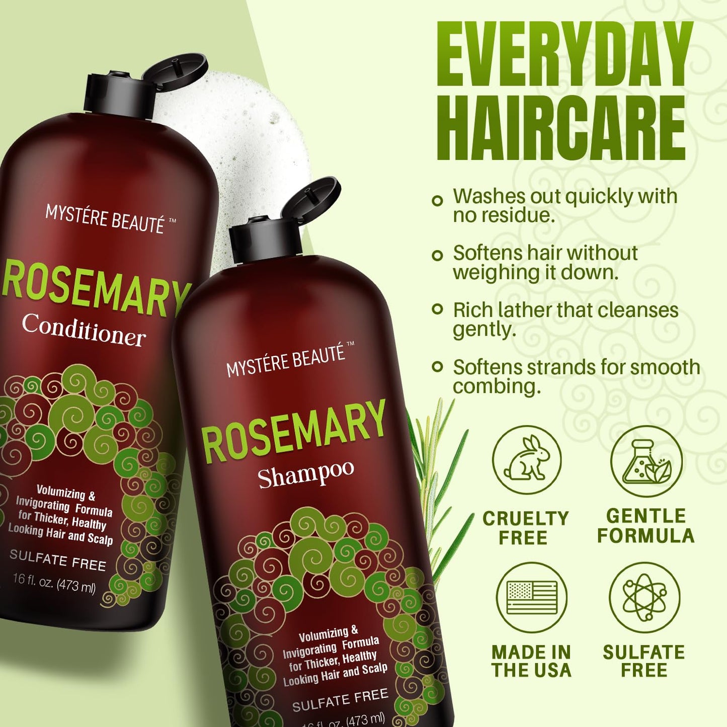 Rosemary Shampoo and Conditioner for Hair Growth, Sulfate Free Organic Rosemary Oil Shampoo De Romero Para Crecimiento, Promotes Hair Growth & Scalp Beauty & Personal Care MYSTÉRE BEAUTÉ