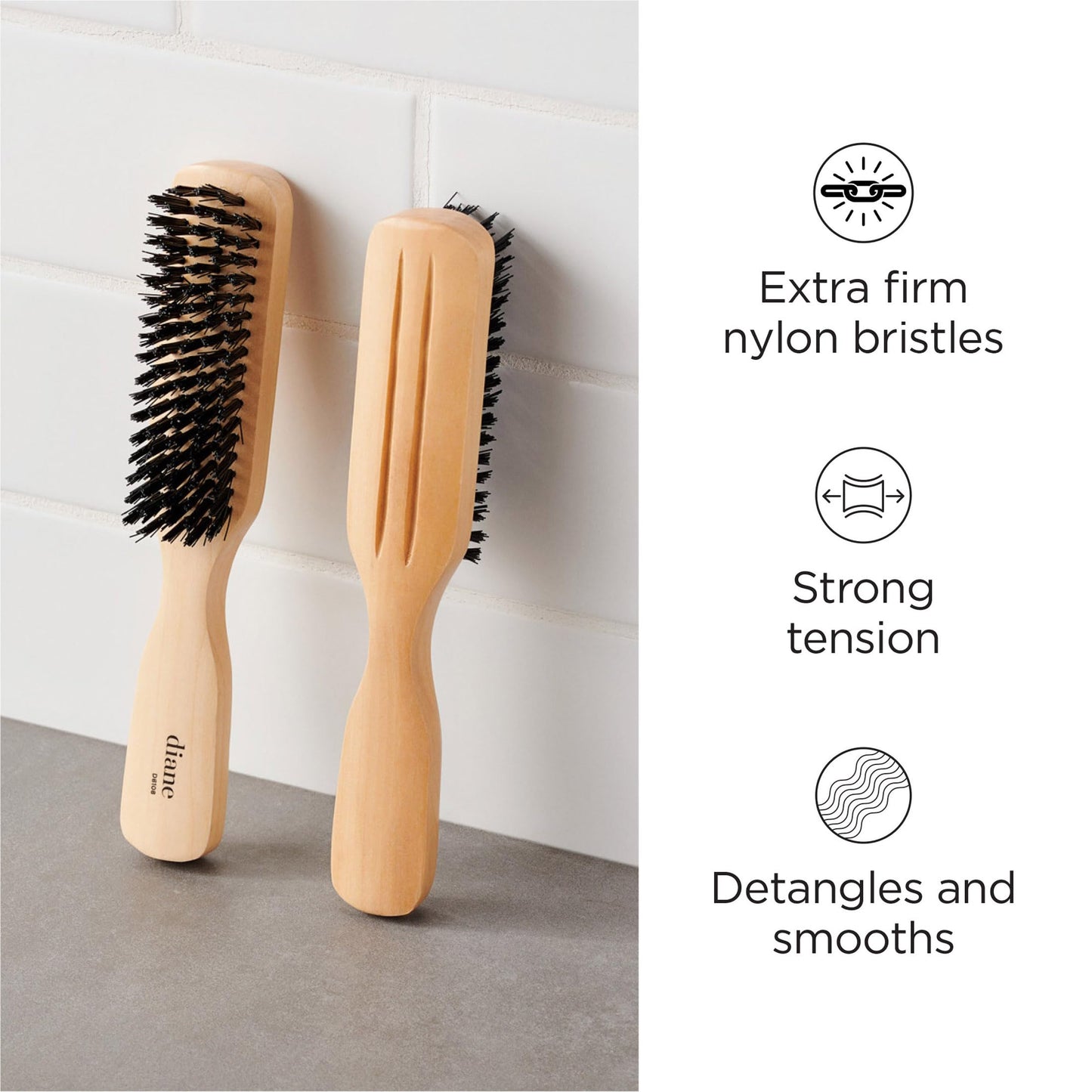 Diane 100% Nylon Bristle Styling Brush for Men and Barbers - Hard Bristles for Thick to Coarse Hair - Use for Detangling, Styling and Wave Styles Beauty & Personal Care Diane