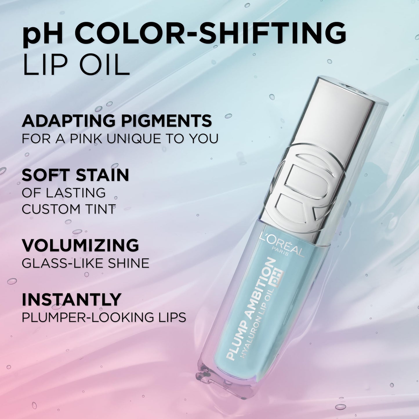 L'Oreal Paris Plump Ambition pH Hyaluron Lip Oil, Color Shifting Lip Tint with 24HR Hydration, Volumizing Shine and Lasting Color, 020 pH Rosé Beauty & Personal Care L'Oreal Paris