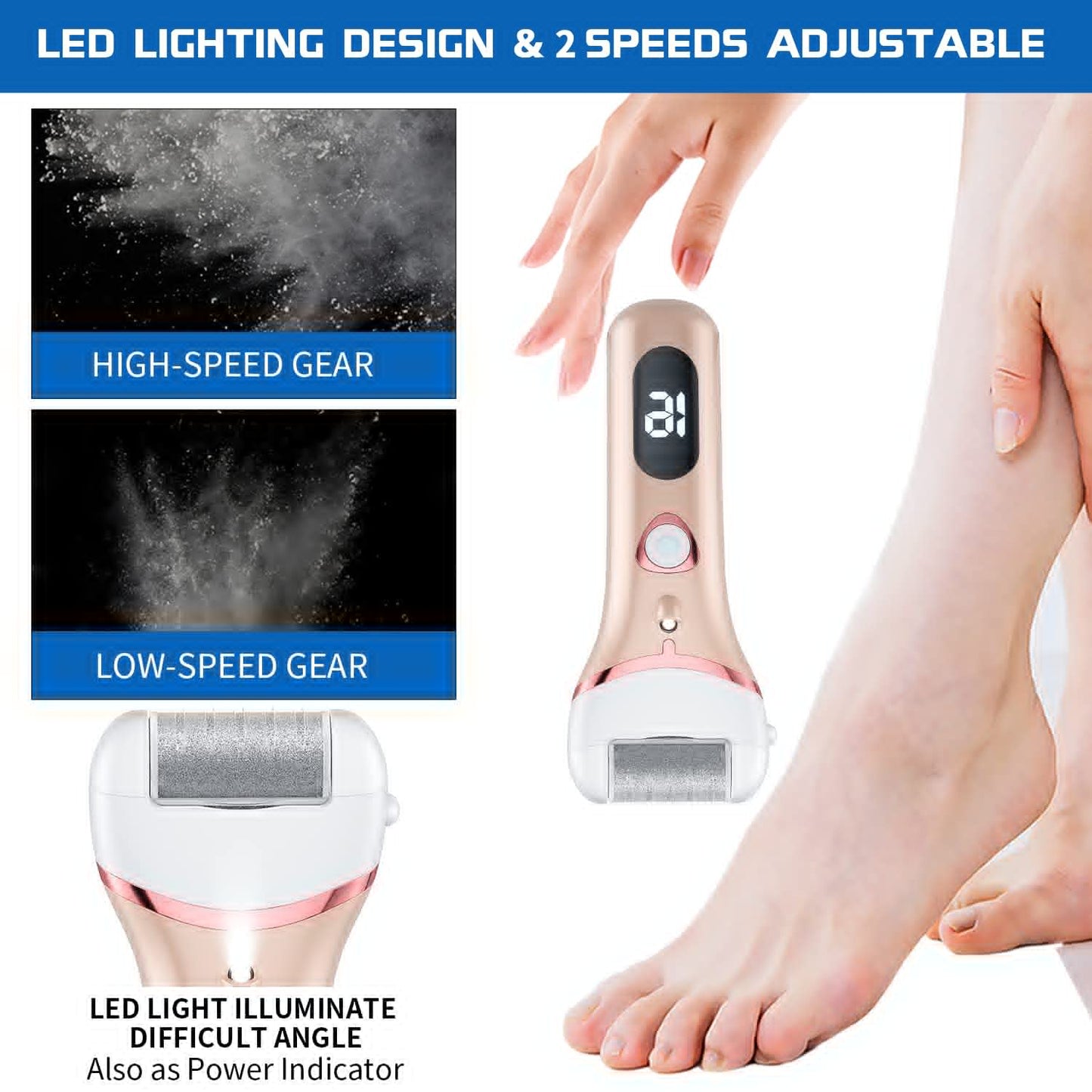 Electric Foot Callus Remover, Rechargeable Portable Electronic Foot File Pedicure Kits, Waterproof Foot Scrubber File, Professional Pedicure Tools Beauty & Personal Care Geopu