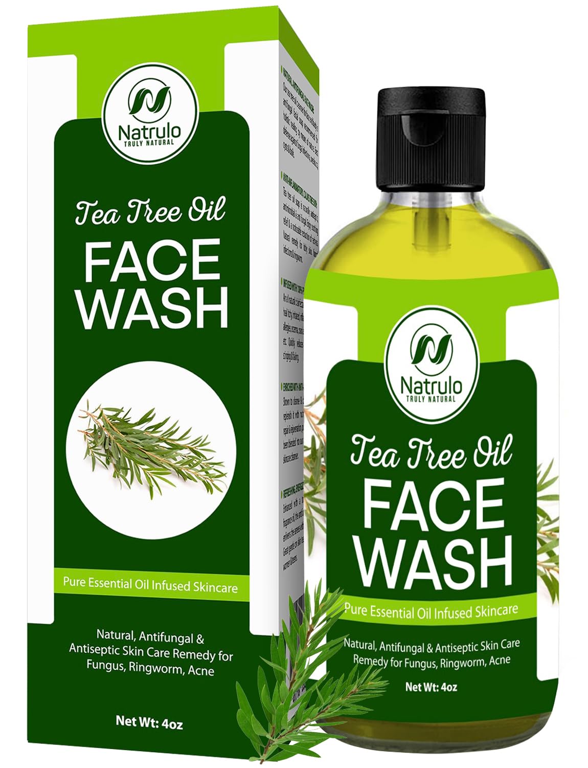 Tea Tree Oil Face Wash, 4oz - Tea Tree Soap Natural Skin Cleanser - Pure Essential Oil Infused Skincare Cleansing Face Soap, Made in USA Beauty & Personal Care Natrulo