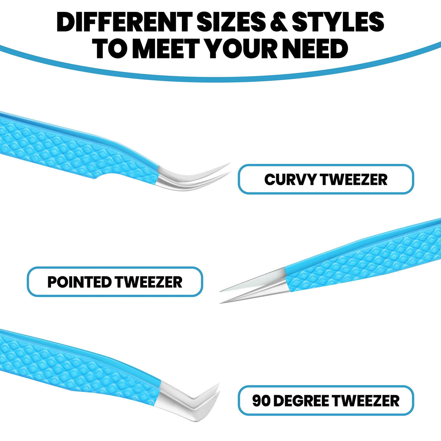 Eyelash Extension Tweezers-3 Pcs Diamond Grip Lash tweezers For Eyelash Extensions-SialBE Straight And Curved L-Shape Eyelash Tweezers, Tweezers Beauty & Personal Care SialBE