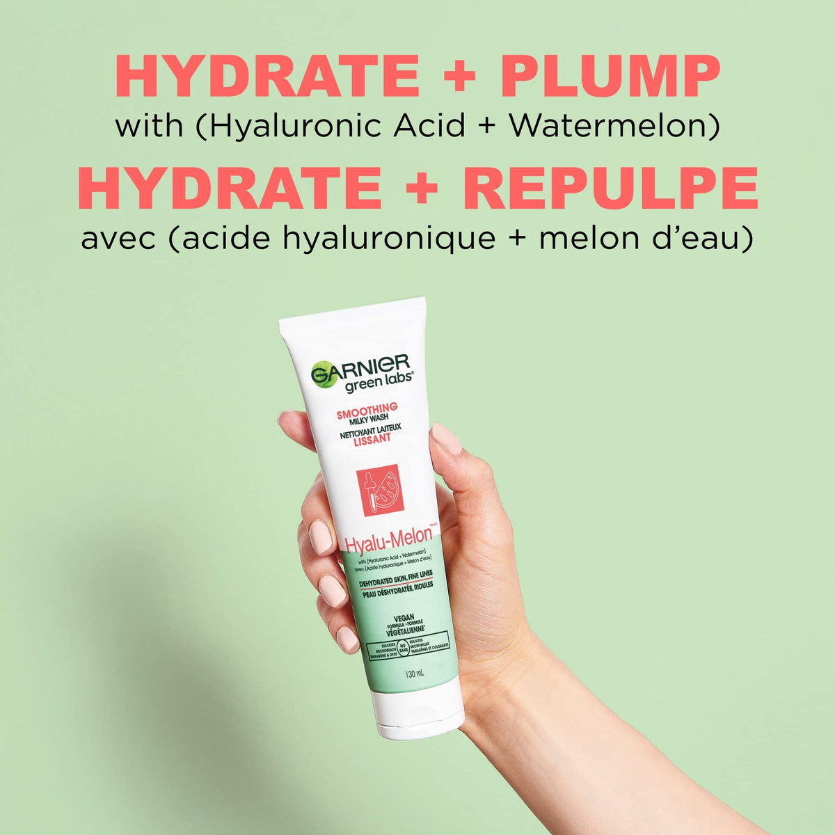 Garnier SkinActive Green Labs Hyalu-Melon Smoothing Milky Washable Cleanser with Hyaluronic Acid + Watermelon for Dehydrated Skin, Fine Lines Beauty & Personal Care Garnier