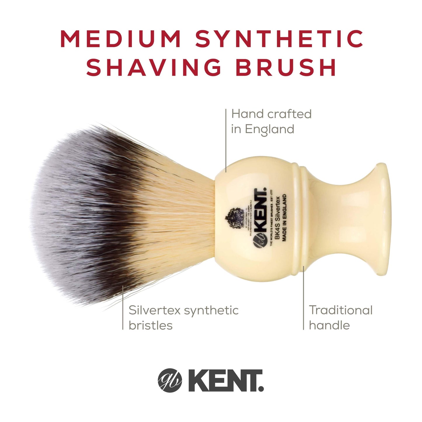 Kent BK4S Shaving Brush with Ultra-Soft Silvertext Synthetic Bristles and Faux Ivory Resin Handle to use with Shave Cream or Soap for a Perfect Beauty and Personal Care KENT