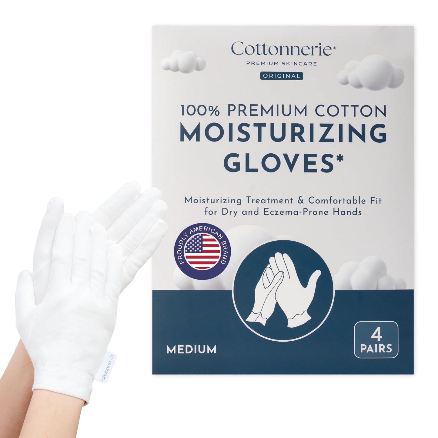 4 Pairs Cottonnerie Original Cotton Gloves for Dry Hands Sleeping, Moisturizing Gloves Overnight, Hand Moisturizer Gloves, Moisture Gloves for Dry Beauty and Personal Care COTTONNERIE Default Title