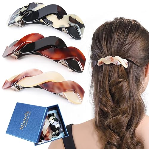 Mistofu Hair Clips (3 Count) - Large Hair Barrettes for Thick Hair - 3pcs Elegant French Barrettes Retro Hair Accessories for Women Daily Wear Beauty & Personal Care Mistofu