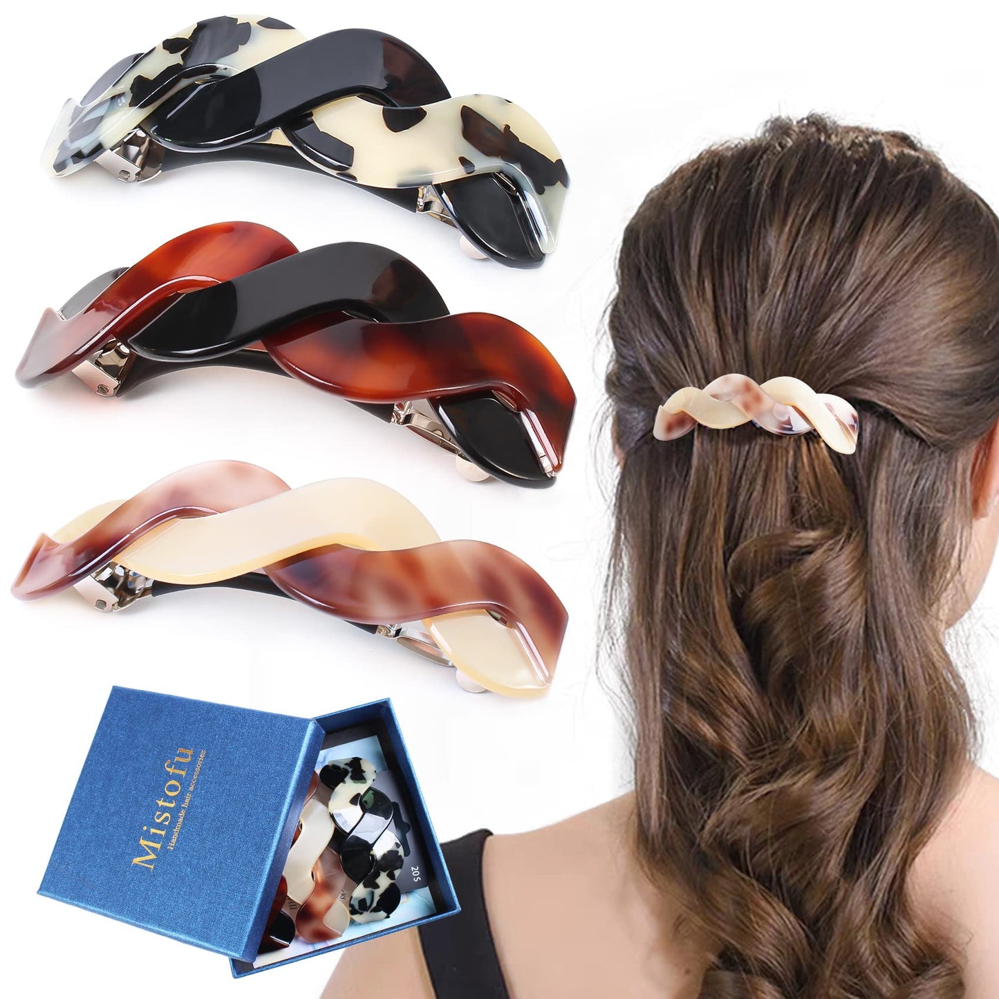 Mistofu Hair Clips (3 Count) - Large Hair Barrettes for Thick Hair - 3pcs Elegant French Barrettes Retro Hair Accessories for Women Daily Wear Beauty & Personal Care Mistofu