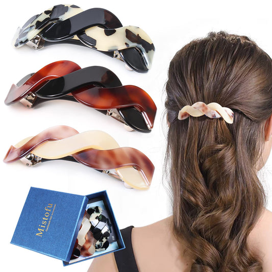 Mistofu Hair Clips (3 Count) - Large Hair Barrettes for Thick Hair - 3pcs Elegant French Barrettes Retro Hair Accessories for Women Daily Wear Beauty & Personal Care Mistofu
