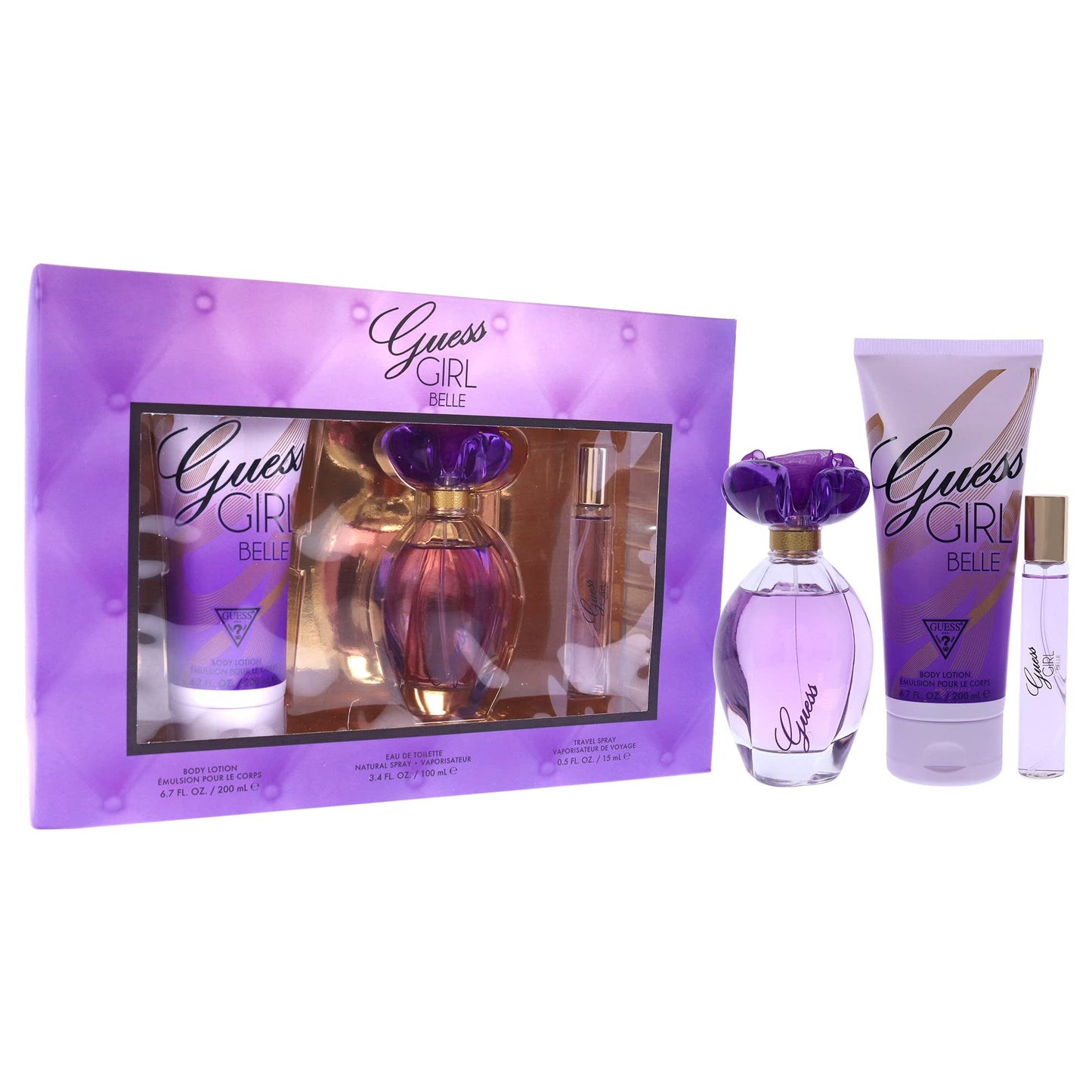 Guess Girl Belle 3 Pc Gift Set 3.4oz EDT Spray, 0.5oz EDP Travel Spray, 6.7oz Body Lotion GIFTSET Beauty & Personal Care GUESS