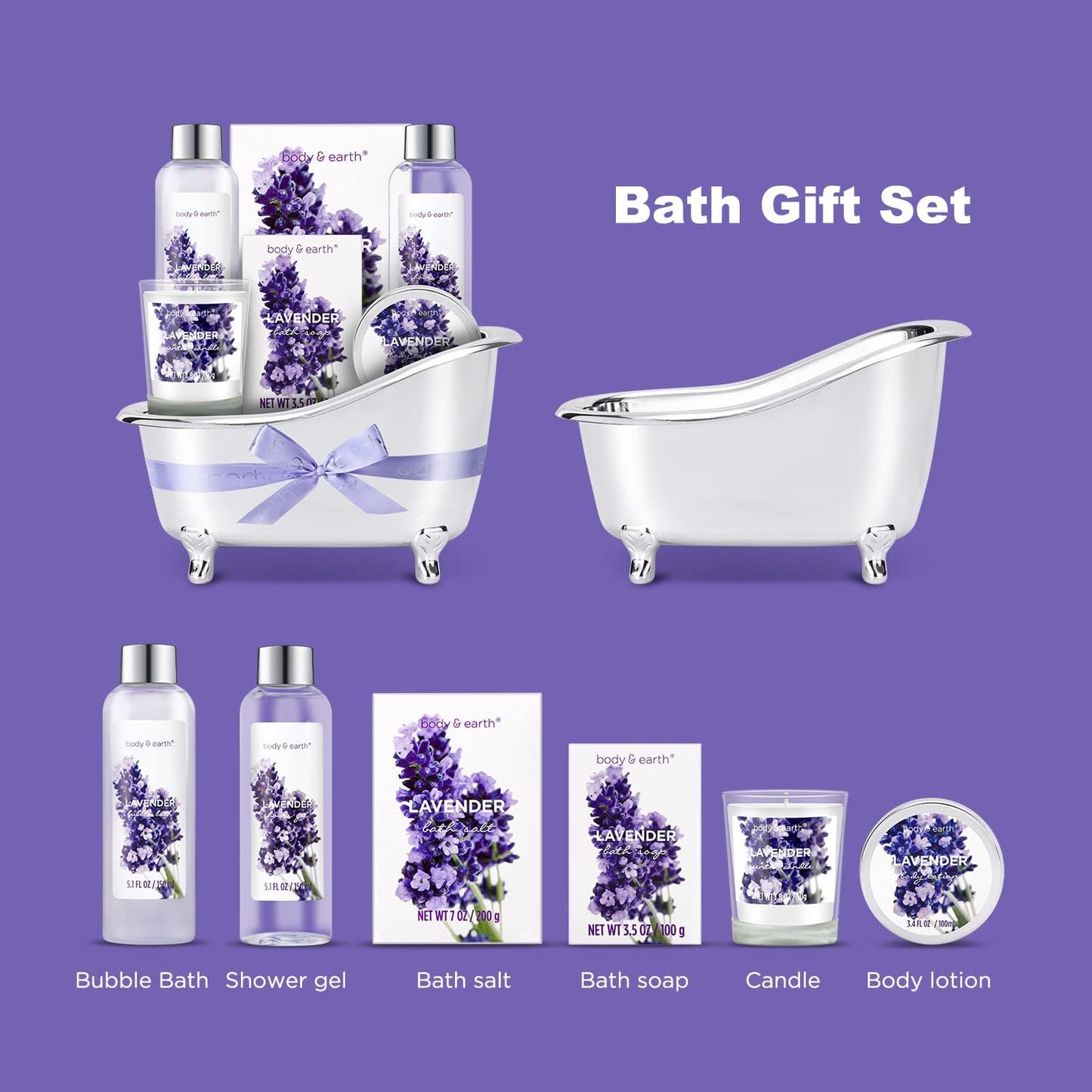 Gift Set for Women Body & Earth Gifts Set Lavender Gift Baskets For Women Bath Sets with Bubble Bath Body Lotion Scented Candle Mother‘s Day Gifts Beauty & Personal Care BODY & EARTH