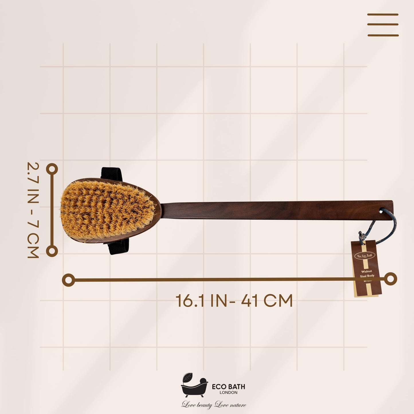 Eco Bath London Natural Sisal Walnut Wood Body Brush - Luxurious Dry Brushing Body Brush with Firm Bristles and Detachable Handle for Exfoliation Beauty and Personal Care Eco Bath London