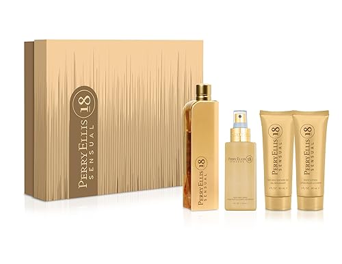 Perry Ellis 18 Sensual 4-Piece Gift Set - Perfume Gift Sets for Women, EDP, Luxury Women's Self Care Kit with Eau de Parfum, Body Mist, Shower Gel Beauty & Personal Care Perry Ellis
