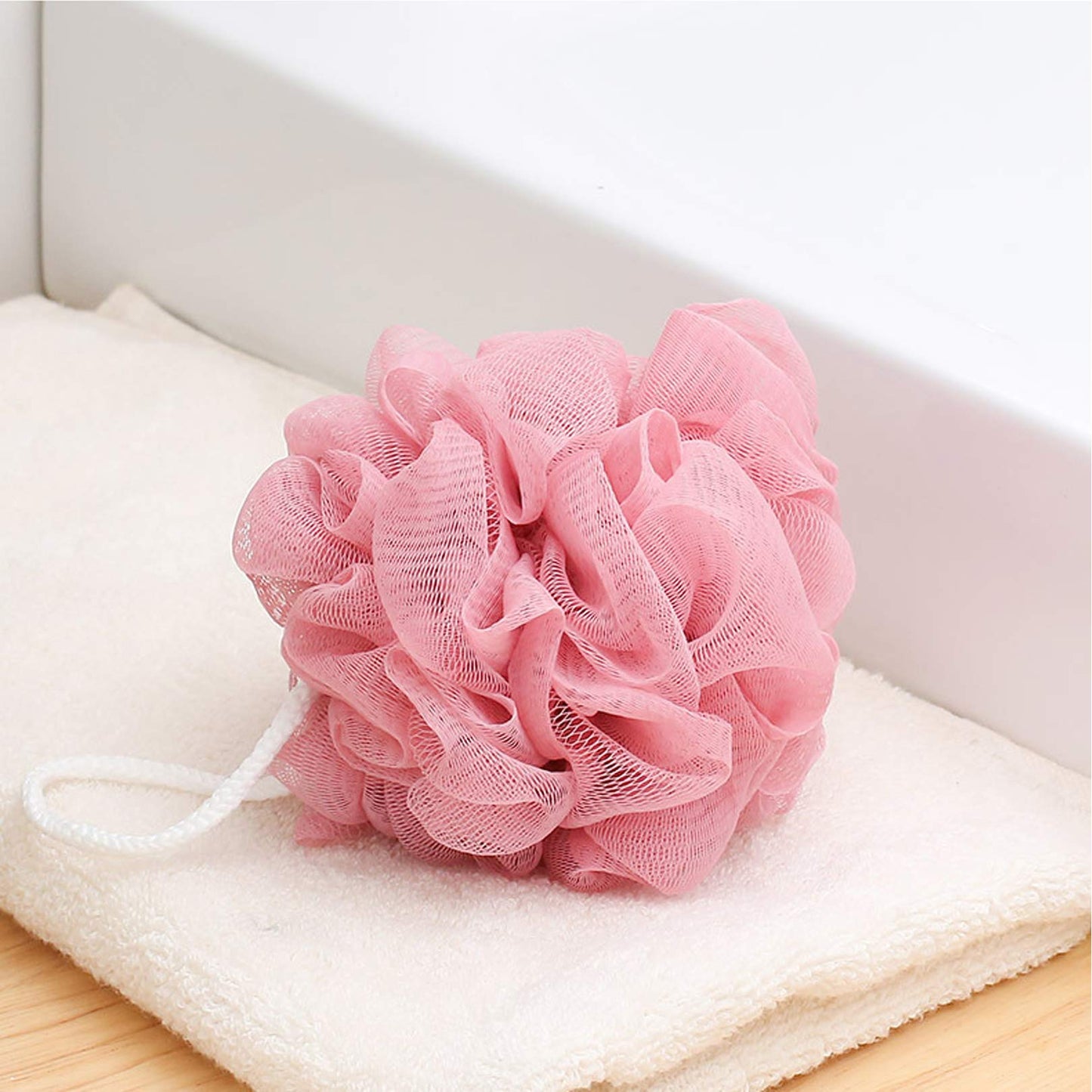 LISSOMPLUME Mesh Pouf Bath Sponge Exfoliating Shower Ball Pom Cleaning Accessory Pink Color Beauty and Personal Care LISSOMPLUME