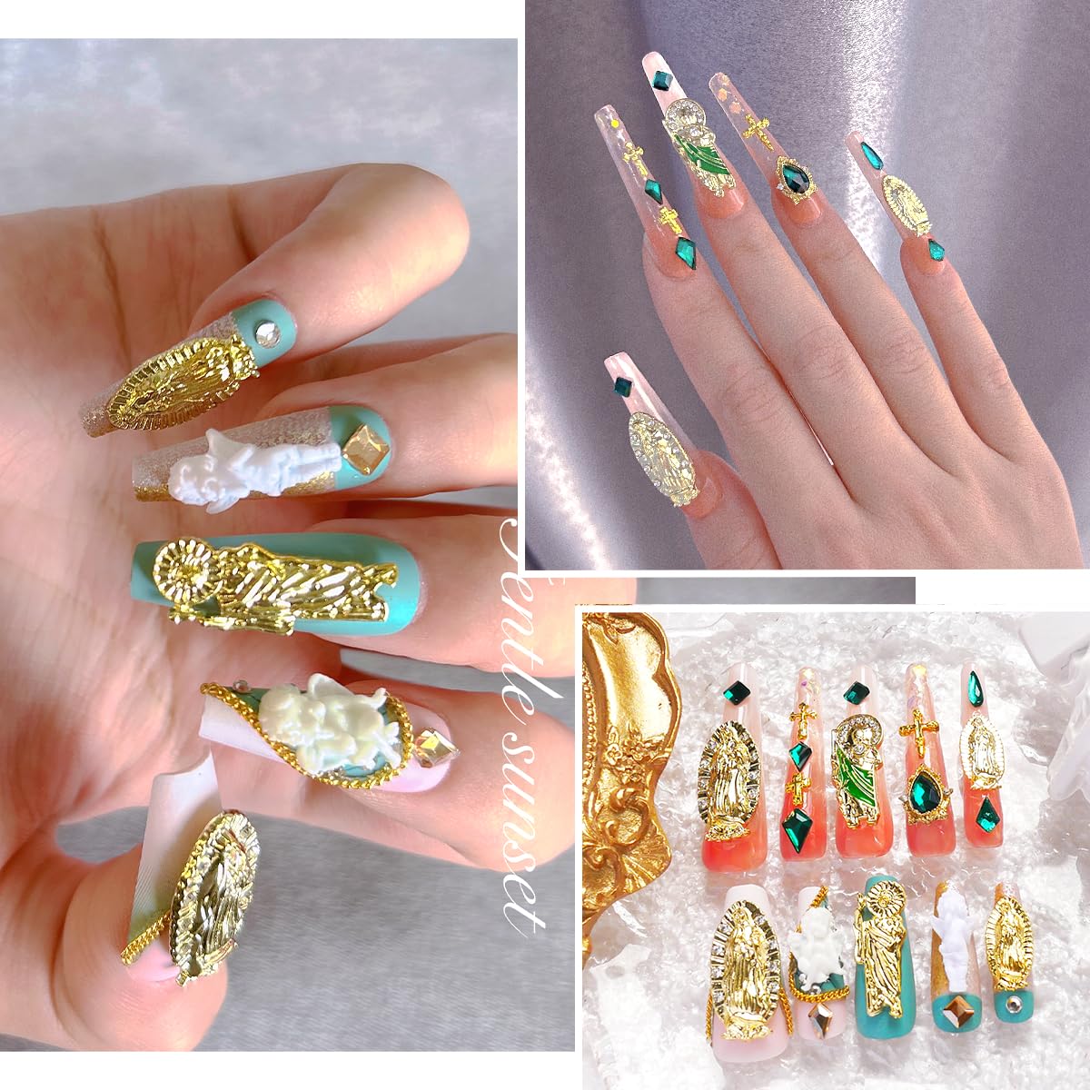 San Judas Virgin Mary Cross 3D Nail Charms Angel Gold Alloy Metal Rhinestones for Acrylic Nail Art Religious Gems Jewels Vintage Manicure Accessories Beauty & Personal Care LCiclly
