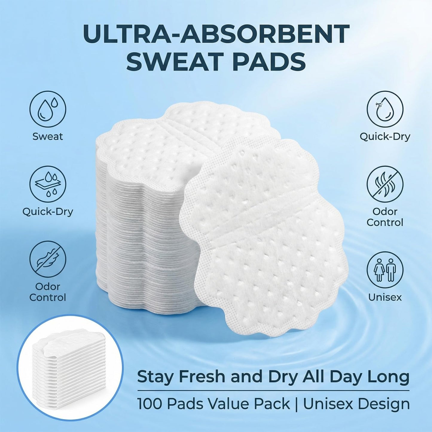 100 Pack (50 Pairs) Underarm Sweat Pads - Armpit Pads for Women and Men, Disposable Sweat Protection Underarm Fight Hyperhidrosis Non Visible Beauty and Personal Care MAQIHAN