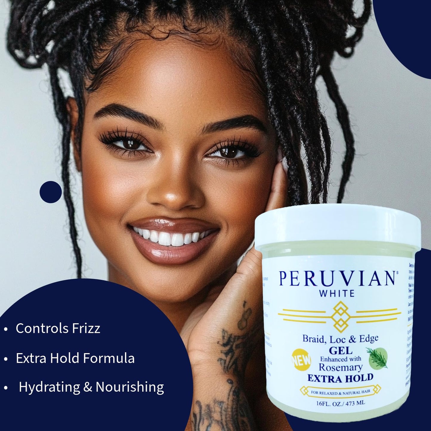 Peruvian white Braid, Loc, and Edge Gel EXTRA HOLD for Relaxed & Natural Hair, 16 oz. (Rosemary) Beauty & Personal Care Peruvian white