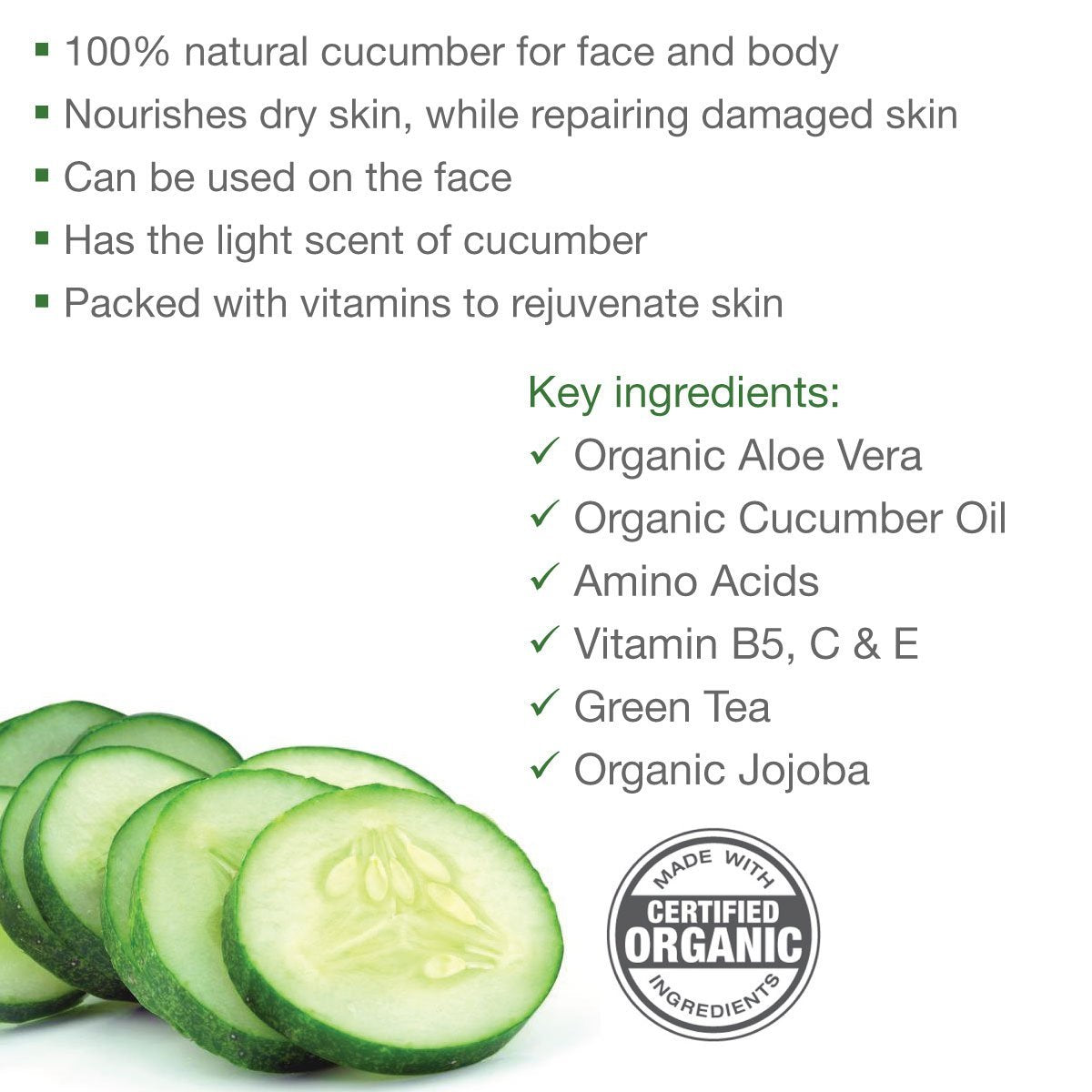 Made from Earth Cucumber Cooling Gel - Organic Aloe Vera & Vitamin C for Face & Body - 4 oz. Beauty & Personal Care Made from Earth