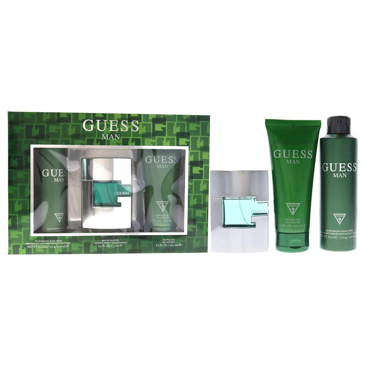 Guess Man 3 Pc Gift Set 2.5oz EDT Spray, 6oz Deodorizing Body Spray, 6.7oz Shower Gel GIFTSET Beauty & Personal Care GUESS