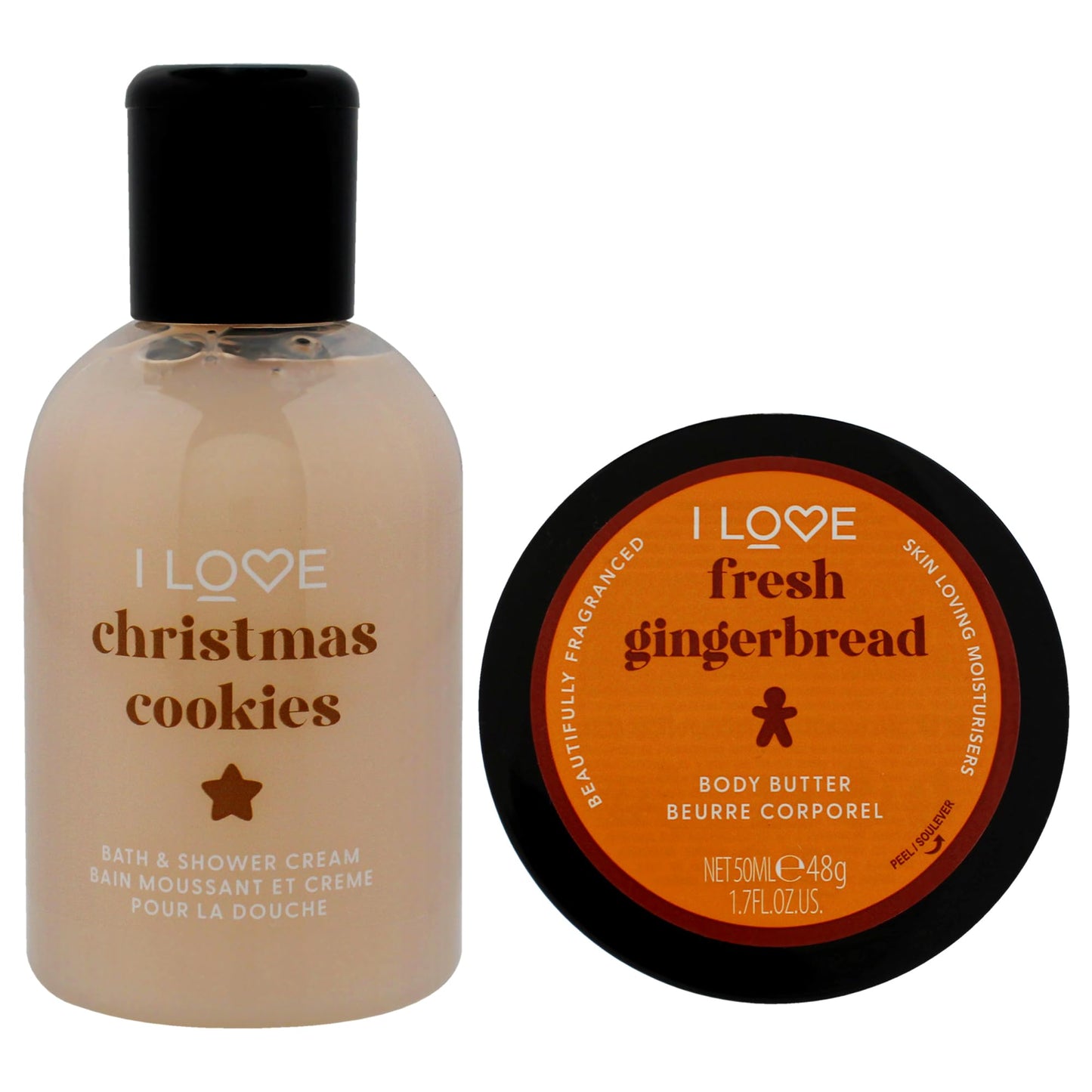 I Love Miniature Festive Treat Box by I Love Cosmetics for Unisex - 2 Pc 3.3oz Christmas Cookie Bath and Shower Creme, 1.7oz Gingerbread Body Butter Beauty and Personal Care I LOVE