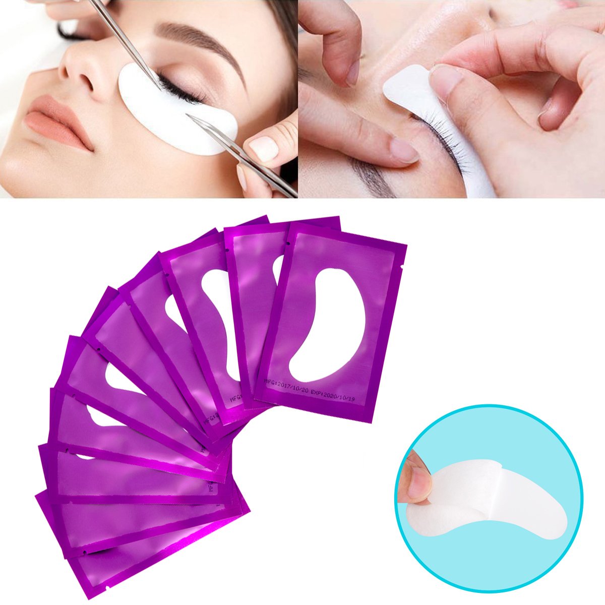 Voncasen 100 Pairs Set Under Eye Pads, Comfy and Cool Under Eye Patches Gel Pad for Eyelash Extensions Eye Mask Beauty Tool (Purple) Beauty & Personal Care Voncasen