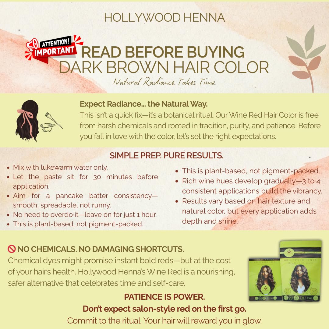 Hollywood Henna Hair Color Kit (Dark Brown) Organic Color Hair Beard Dye (Pack of 1-100g) Henna Based Hair Colors with Pure Herbs Free Chemicals Long Beauty & Personal Care Hollywood Henna