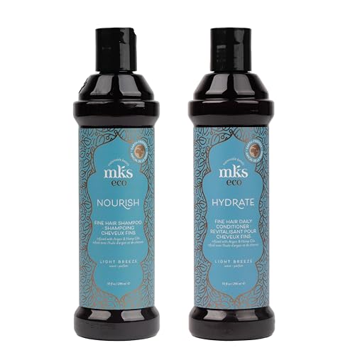 MKS eco Nourish Shampoo for Fine Hair, Light Breeze (10 fl oz) + MKS eco Hydrate Conditioner for Fine Hair, Light Breeze (10 fl oz) - Moroccan Argan Beauty & Personal Care Earthly Body