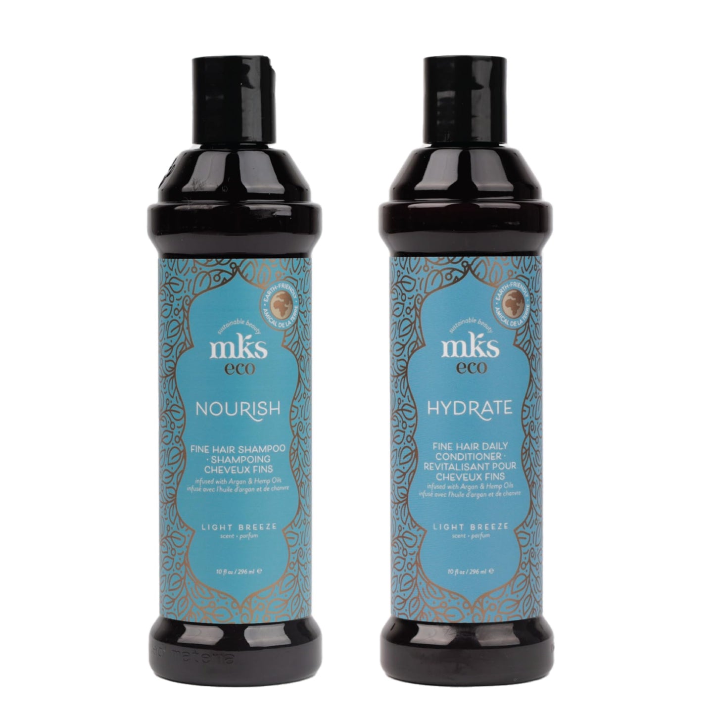 MKS eco Nourish Shampoo for Fine Hair, Light Breeze (10 fl oz) + MKS eco Hydrate Conditioner for Fine Hair, Light Breeze (10 fl oz) - Moroccan Argan Beauty & Personal Care Earthly Body