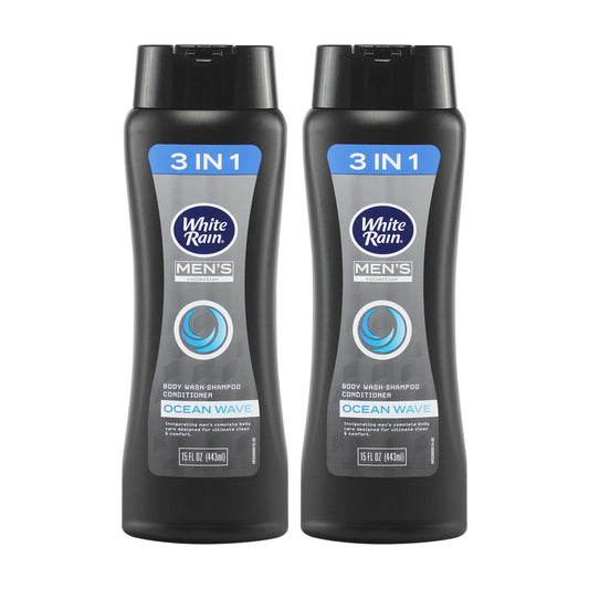 White Rain Mens 3 in 1 Body Wash Shampoo Conditioner, 15 fl oz, Pack of 2