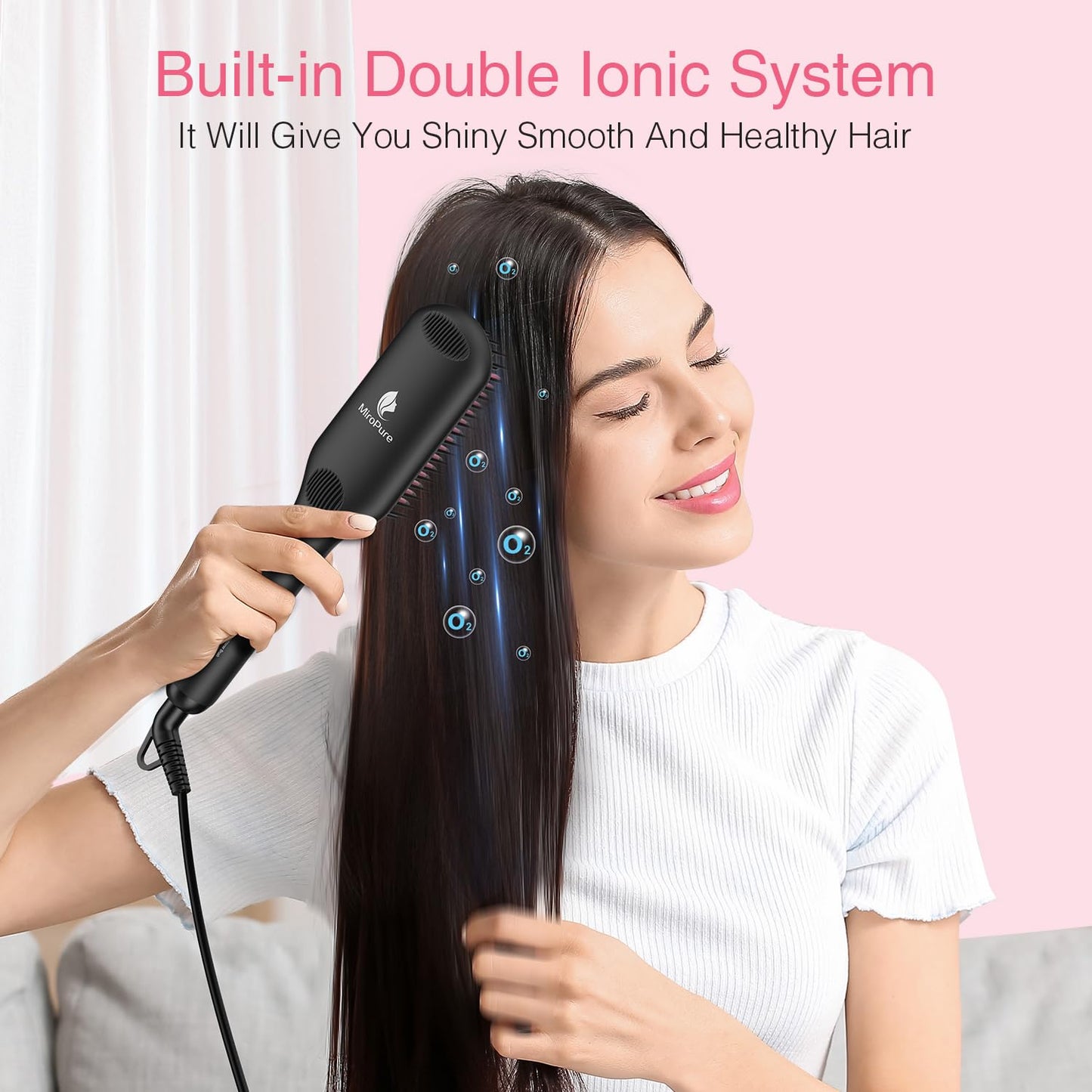Enhanced Ceramic Hair Straightener Brush by MiroPure, 2-in-1 Ionic Straightening Brush with Anti-Scald Feature, Auto Temperature Lock & Auto-Off Beauty & Personal Care MiroPure
