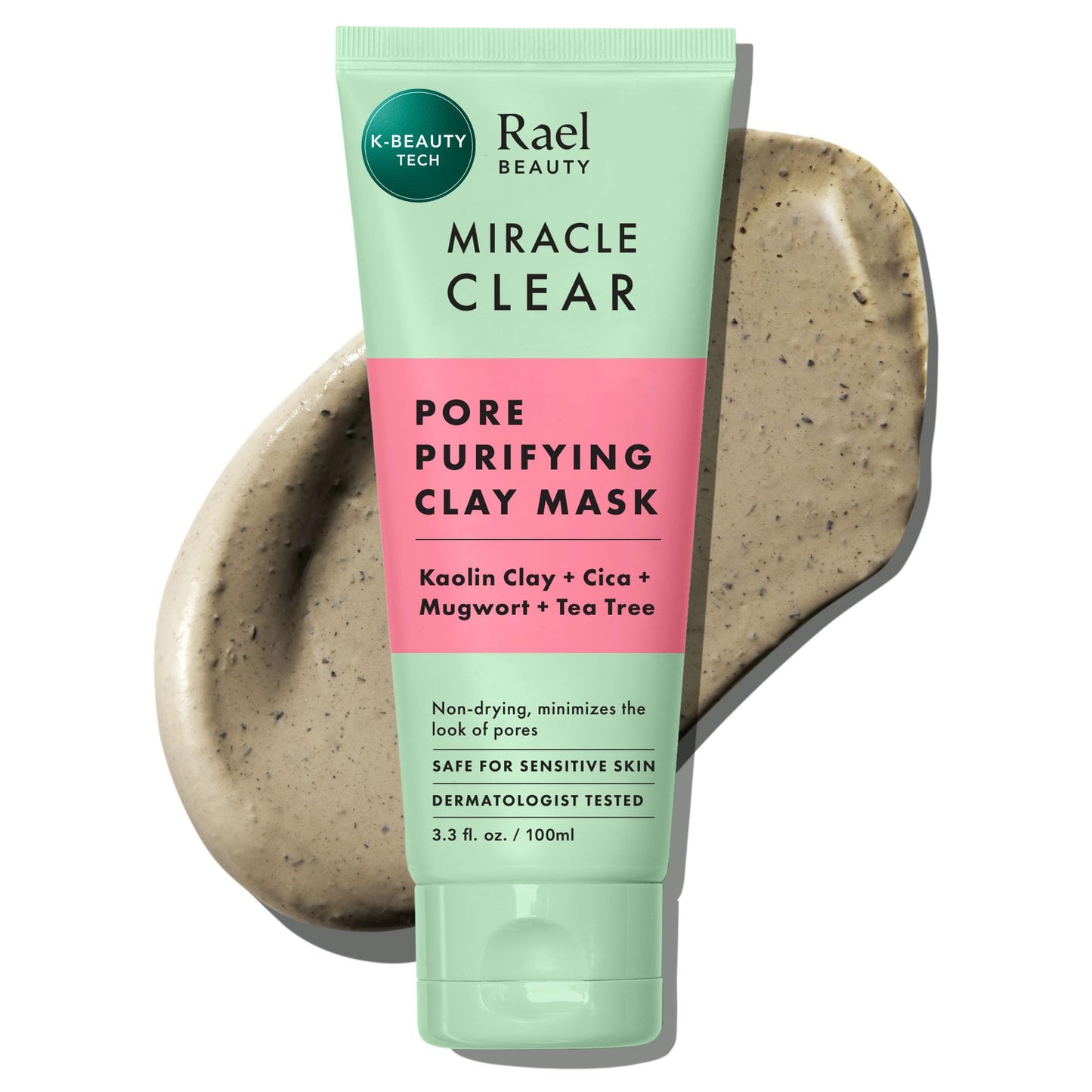 Rael Face Mask, Miracle Clear Clay Mask - Deep Pore Cleanser with Tea Tree & Gentle Exfoliation for Blackheads, Korean Skin Care (3.4 fl oz) Beauty & Personal Care Rael
