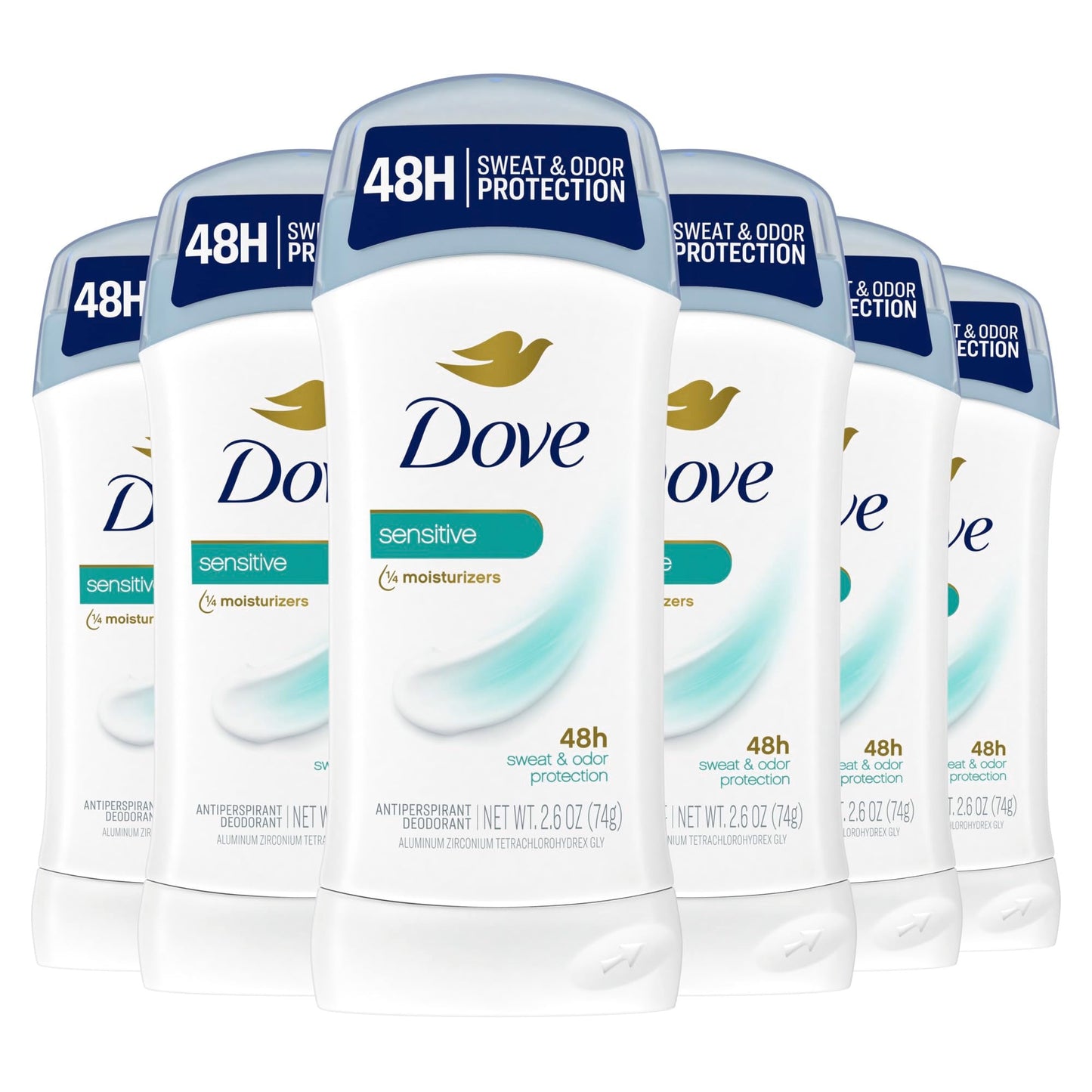 Dove Invisible Solid Antiperspirant Deodorant Stick for Women, 6 Count, Sensitive, for All Day Underarm Sweat & Odor Protection 2.6 oz Beauty and Personal Care Dove